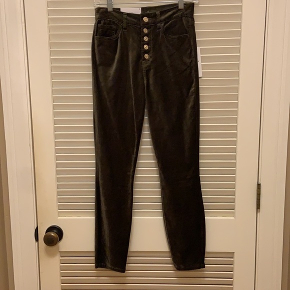 7 For All Mankind High Waist Ankle Skinny Velour Pants in Green - Picture 4 of 16
